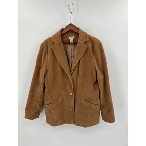 L.L. Bean Corduroy Blazer Jacket Tan Dark Academia Vintage Oversized Size 14 Reg